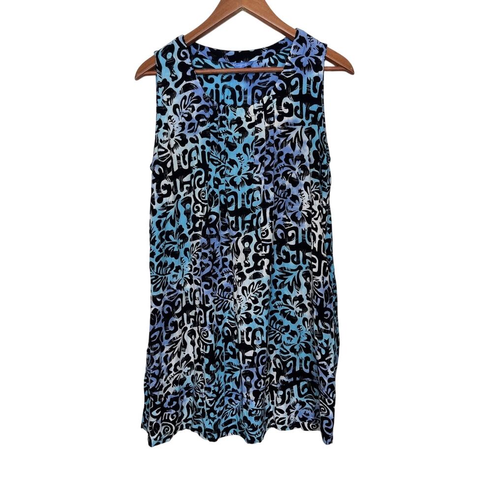 Blue Ginger Floral Sleeveless Rayon Dress Women’s Sz Medium Blue White Black